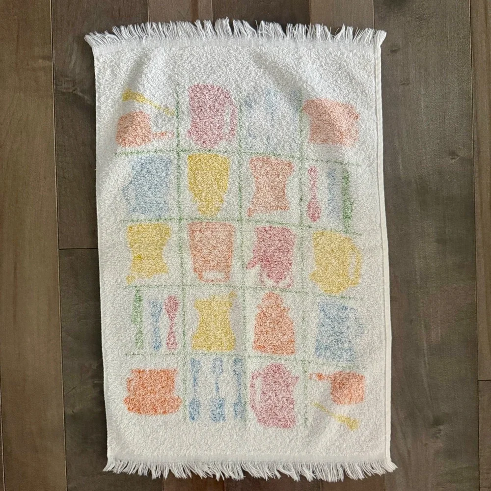 Vintage Mid Century Modern Kitchen Gadgets Terry Cloth Hand Towel Fringe Multi